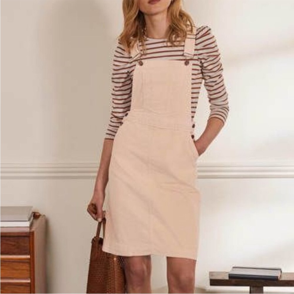 Boden Cream Denim Pinafore Dress